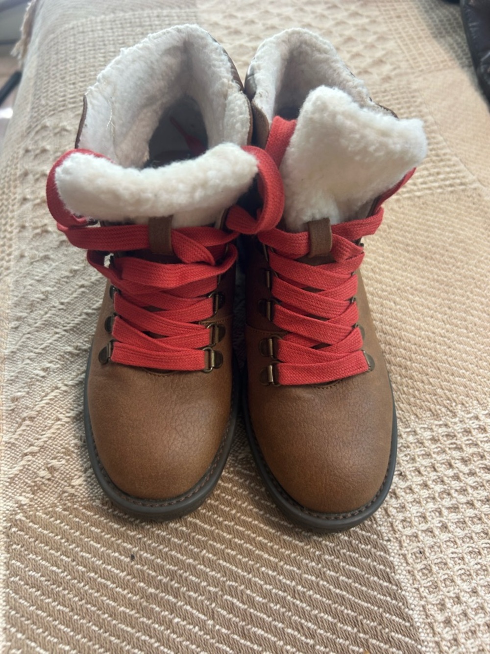 Brown Faux-Leather Winter Boots with Red Laces - True Craft